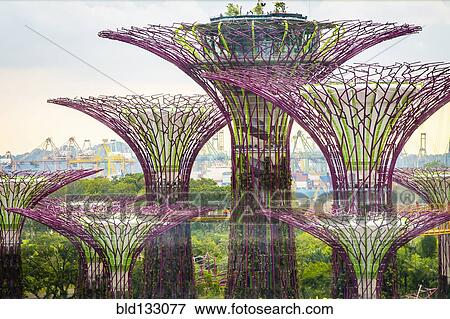Stock Photo - Electric Supertrees in park, Singapore, Republic of Singapore. Fotosearch