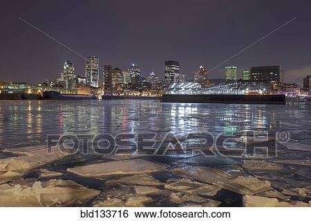 Ice sheets on Montreal harbor at night, Quebec, Canada View Large Photo Image Stock Photograph - Ice sheets on Montreal harbor at night, Quebec, Canada. Fotosearch