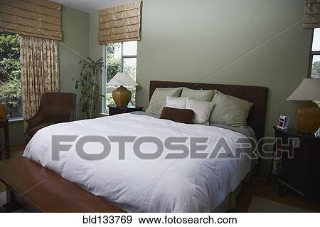 Stockfotografi seng, og, bænk, ind, soveværelse bld133769 søg i ... Bænk soveværelse