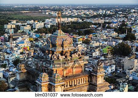 Stock Photo - Aerial view of Trichy cityscape, Tiruchirappalli, Tamil Nadu, India. Fotosearch
