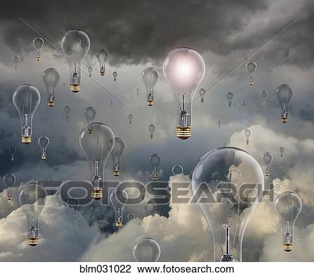 Light bulbs floating in clouds View Large Photo Image Stock Image - Light bulbs floating in clouds. Fotosearch