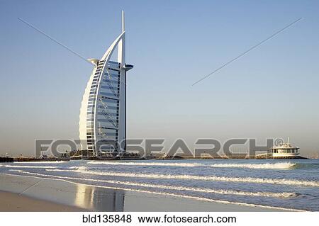 Burj Al Arab Hotel on beach, Dubai, United Arab Emirates View Large Photo Image Stock Photo - Burj Al Arab Hotel on beach, Dubai, United Arab Emirates. Fotosearch