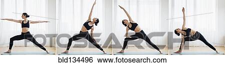 Stock Photograph - Caucasian woman practicing yoga sequence. Fotosearch