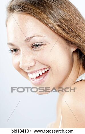 Stock Photo - Caucasian woman smiling. Fotosearch