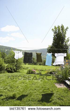 Stock Image - Clothesline in rural backyard. Fotosearch