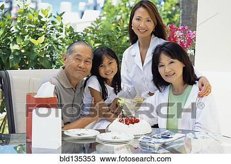 Family smiling together at birthday View Large Photo Image Stock Image - Family smiling together at birthday. Fotosearch