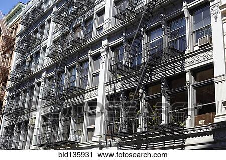 Stock Image - Fire escapes along urban building, New York City, New York, United States. Fotosearch