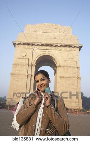 Indian woman smiling by India Gate, Delhi, India View Large Photo Image Stock Image - Indian woman smiling by India Gate, Delhi, India. Fotosearch