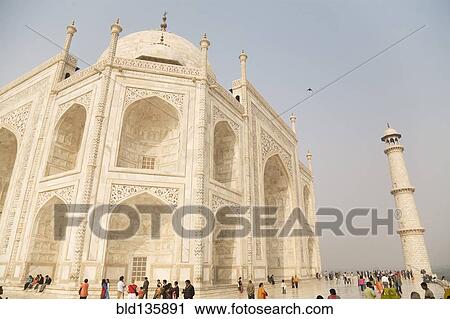 Stock Image - Ornate Shah Jahan mosque and tower, Agra, India. Fotosearch