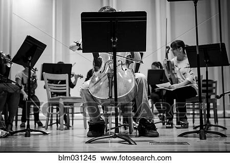 Caucasian student playing cello in college orchestra View Large Photo Image Stock Photography - Caucasian student playing cello in college orchestra. Fotosearch