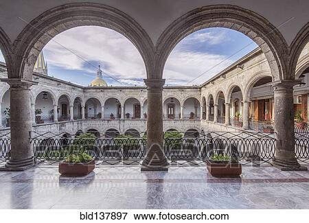 Stock Photo - Arches and courtyard of Governor's Palace, Guadalajara, Jalisco, Mexico. Fotosearch