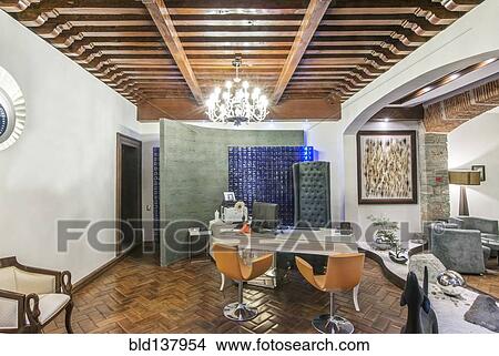 Picture - Chandelier in modern office lobby. Fotosearch