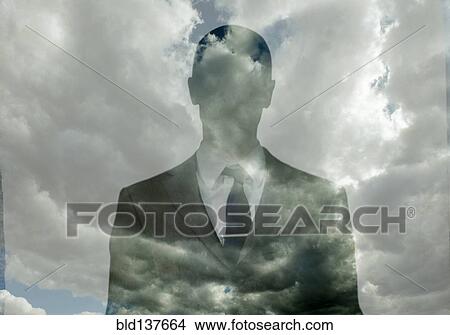 Picture - Double exposure of businessman in clouds. Fotosearch
