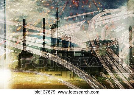 Double exposure of highway and power plant View Large Photo Image Stock Photo - Double exposure of highway and power plant. Fotosearch