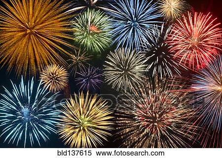 Stock Photography - Fireworks exploding in night sky. Fotosearch
