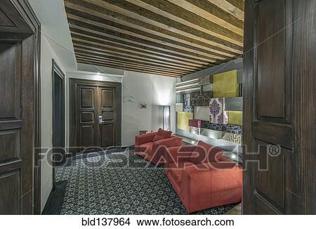 Picture - Sofas and art in modern hotel room. Fotosearch
