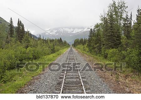 Stock Image - Train tracks in rural landscape. Fotosearch