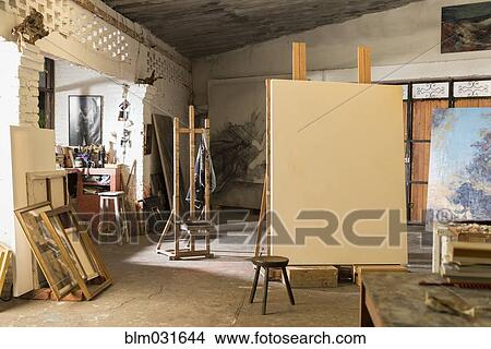 Picture - Blank canvas in artist's studio. Fotosearch