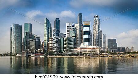 Stock Photo - Skyscrapers in Singapore city skyline and waterfront, Singapore. Fotosearch