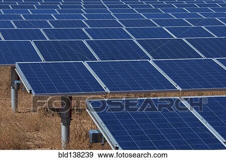 Stock Photo - Close up of field of solar panels. Fotosearch