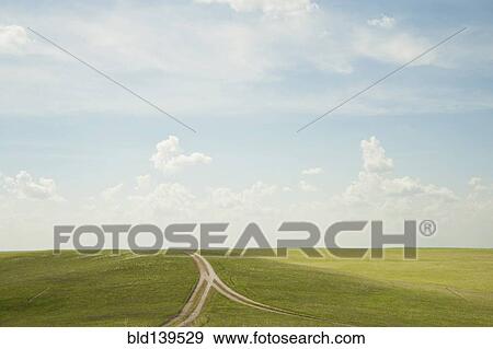 Forked dirt road in remote landscape View Large Photo Image Stock Photo - Forked dirt road in remote landscape. Fotosearch