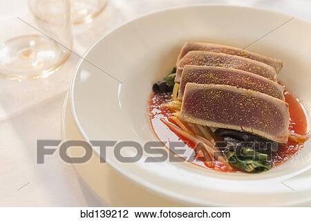 Plate of sliced meat with vegetables View Large Photo Image Stock Image - Plate of sliced meat with vegetables. Fotosearch