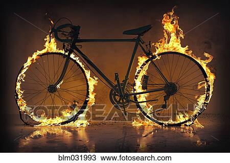 Silhouette of bicycle with flaming tires View Large Photo Image Stock Image - Silhouette of bicycle with flaming tires. Fotosearch