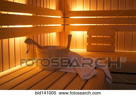 Bucket and towels in sauna View Large Photo Image Stock Photography - Bucket and towels in sauna. Fotosearch
