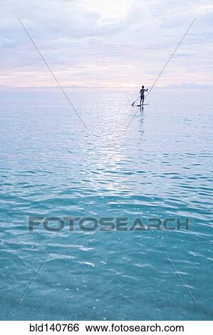 Caucasian man standing on paddleboard in ocean View Large Photo Image Stock Photograph - Caucasian man standing on paddleboard in ocean. Fotosearch