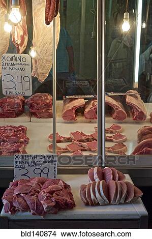 Meat for sale in butcher shop, Athens, Athens, Greece View Large Photo Image Picture - Meat for sale in butcher shop, Athens, Athens, Greece. Fotosearch