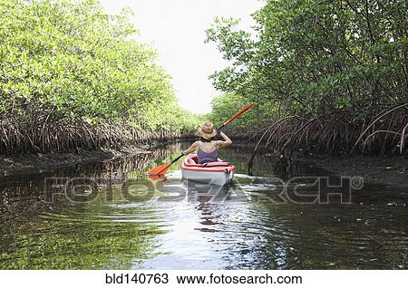 Mixed race woman kayaking in river View Large Photo Image Stock Image - Mixed race woman kayaking in river. Fotosearch