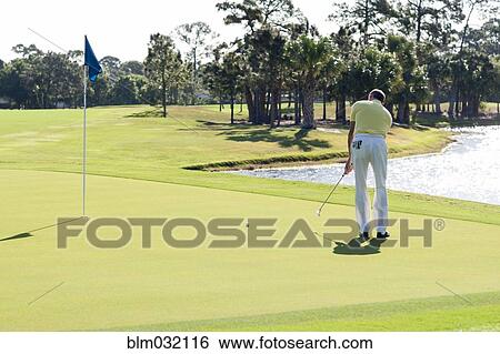 Caucasian man putting on golf course View Large Photo Image Stock Photograph - Caucasian man putting on golf course. Fotosearch