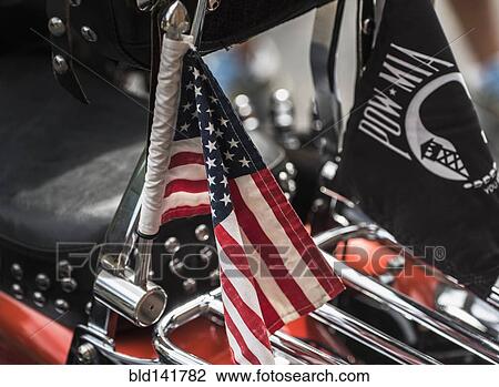Stock Image - Close up of American flag on motorcycle. Fotosearch