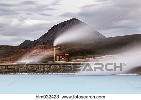 Geothermal power station in remote landscape View Large Photo Image Stock Image - Geothermal power station in remote landscape. Fotosearch