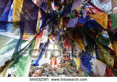 Low angle view of colorful prayer flags View Large Photo Image Stock Image - Low angle view of colorful prayer flags. Fotosearch