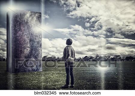 Mixed race girl admiring stone sculpture in field View Large Photo Image Stock Photography - Mixed race girl admiring stone sculpture in field. Fotosearch
