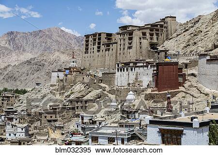Palace overlooking village in rocky valley, Leh, Ladakh, India View Large Photo Image Stock Photography - Palace overlooking village in rocky valley, Leh, Ladakh, India. Fotosearch