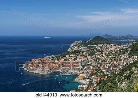 Aerial view of coastal city on hillside, Dubrovnik, Dubrovnik-Neretva, Croatia View Large Photo Image Stock Image - Aerial view of coastal city on hillside, Dubrovnik, Dubrovnik-Neretva, Croatia. Fotosearch