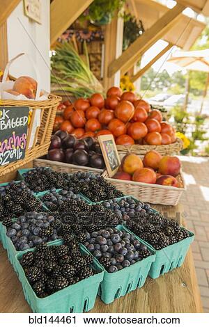 Stock Image - Berries at farmers market. Fotosearch
