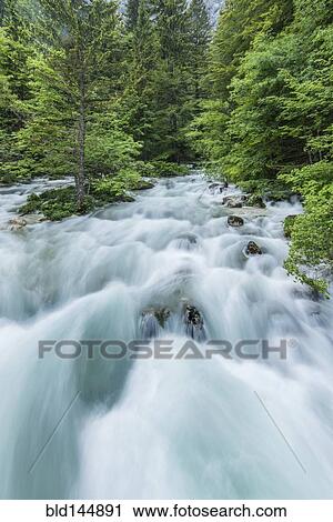 Stock Image - Blurred view of rocky creek in forest. Fotosearch