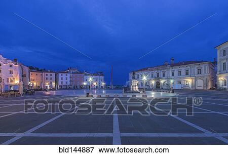 Buildings and town square illuminated at night, Piran, Coastal-Karst, Slovenia View Large Photo Image Stock Photo - Buildings and town square illuminated at night, Piran, Coastal-Karst, Slovenia. Fotosearch