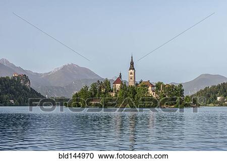 Church on island in lake, Bled, Upper Carniola, Slovenia View Large Photo Image Stock Image - Church on island in lake, Bled, Upper Carniola, Slovenia. Fotosearch
