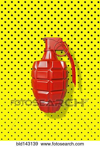 Close up of red grenade on polka dot background View Large Photo Image Stock Photo - Close up of red grenade on polka dot background. Fotosearch