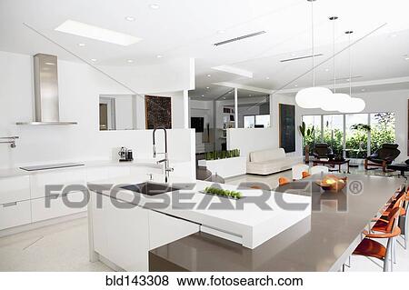 Counters, tables and chairs in modern living space View Large Photo Image Stock Photo - Counters, tables and chairs in modern living space. Fotosearch