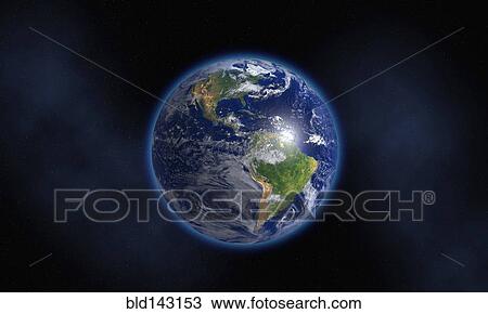 Stock Image - Glowing Earth floating in space. Fotosearch
