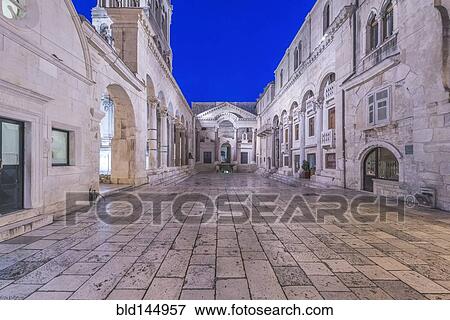 Peoples Square between Diocletian Palace buildings, Split, Split, Croatia View Large Photo Image Stock Photo - Peoples Square between Diocletian Palace buildings, Split, Split, Croatia. Fotosearch