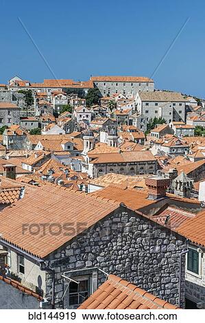 Stock Photo - Rooftops of city on hillside, Dubrovnik, Dubrovnik-Neretva, Croatia. Fotosearch
