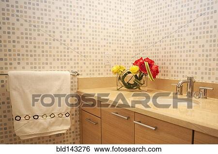 Sink and towel in modern bathroom View Large Photo Image Stock Photograph - Sink and towel in modern bathroom. Fotosearch