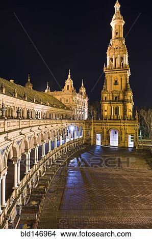 Bell tower and ornate porticoed building at night View Large Photo Image Picture - Bell tower and ornate porticoed building at night. Fotosearch