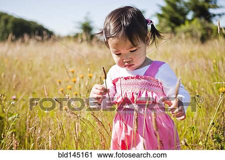 Curious Chinese girl looking at flower View Large Photo Image Stock Image - Curious Chinese girl looking at flower. Fotosearch